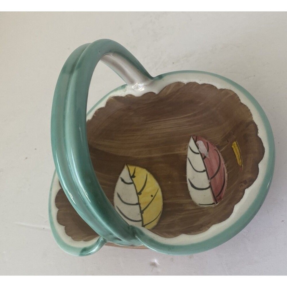 Vintage Hershey Park Pa Souvenir Hand Painted Basket Italy W Leaves  Pottery